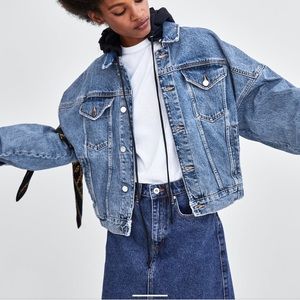 NWT Zara denim jacket with adjustable hood size XS